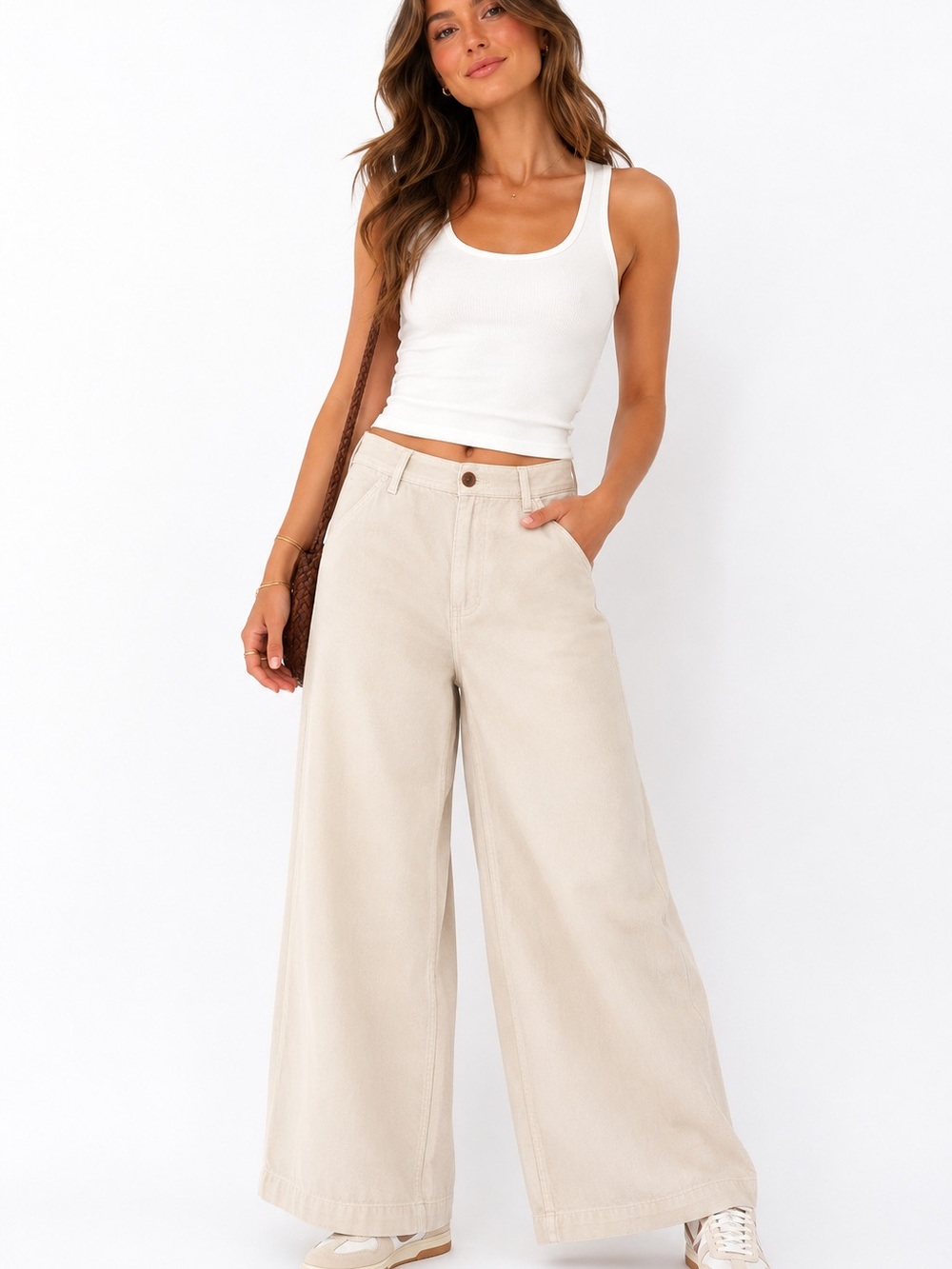 day to day blu pepper pants for women’s Size 29 high rise wide legs beige